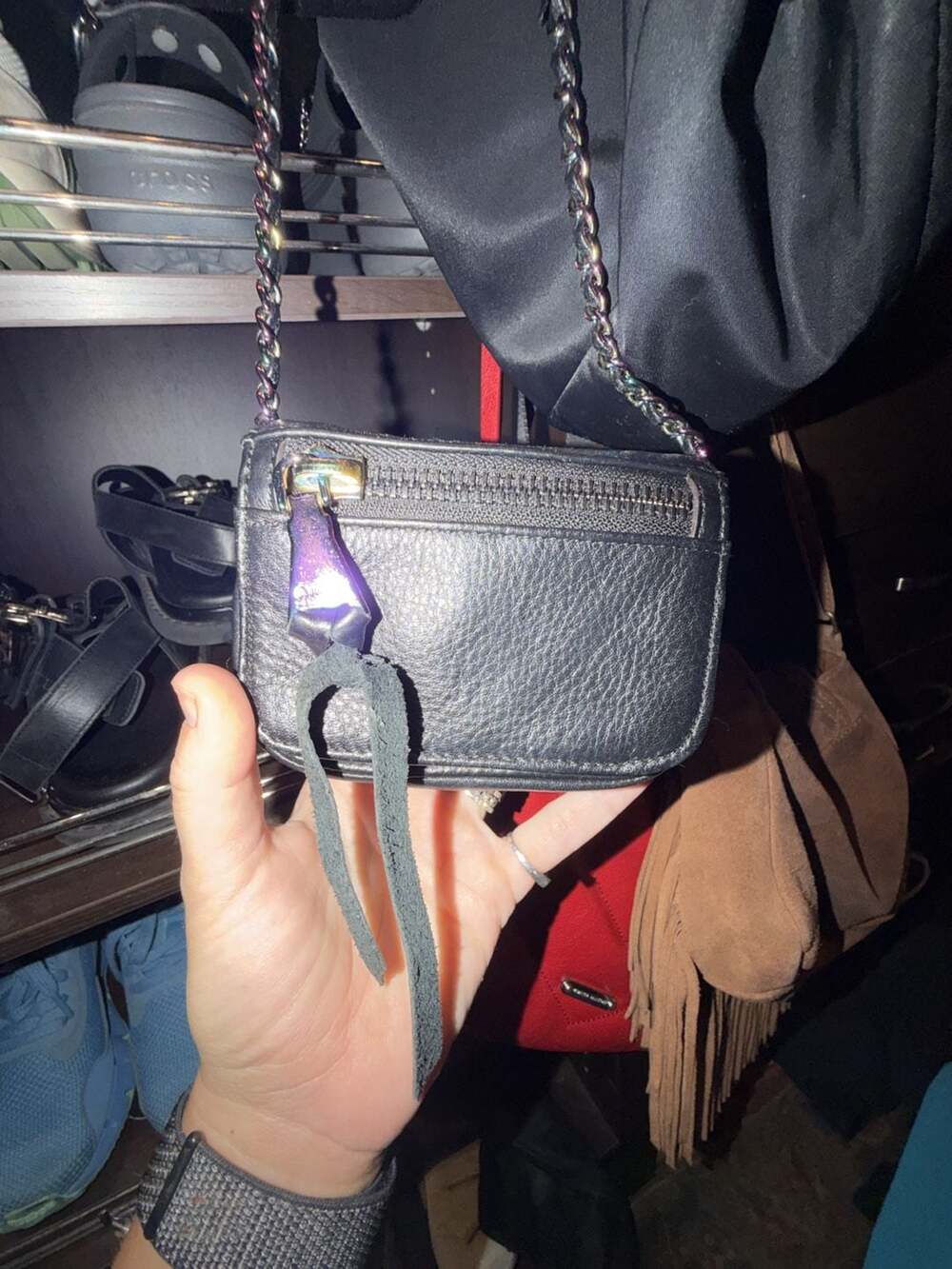 Aimee Kestenberg Black Leather Mini Crossbody Bag with Iridescent Hardware and C - Picture 2 of 6